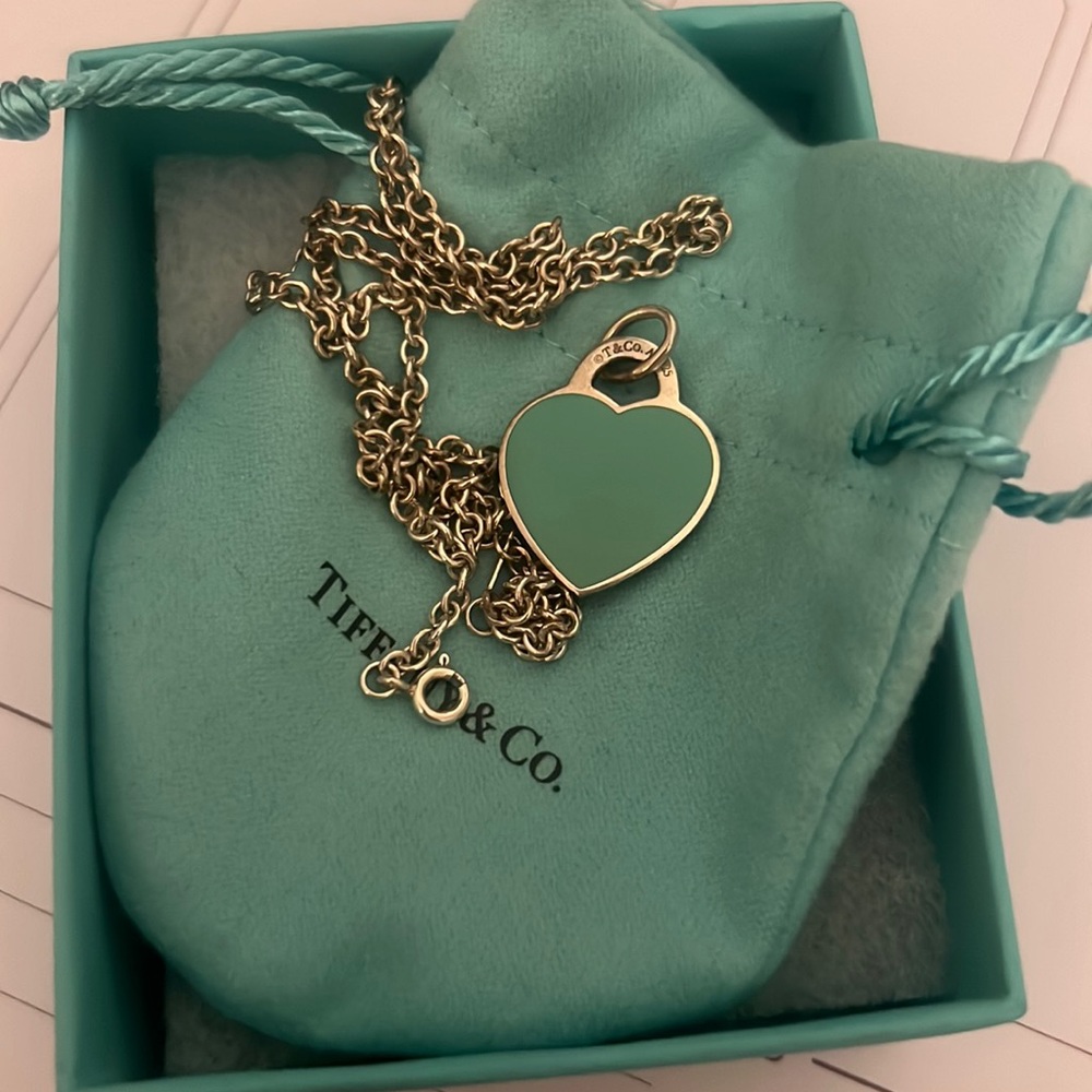 Authentic Tiffany and Co. blue heart necklace with chain
